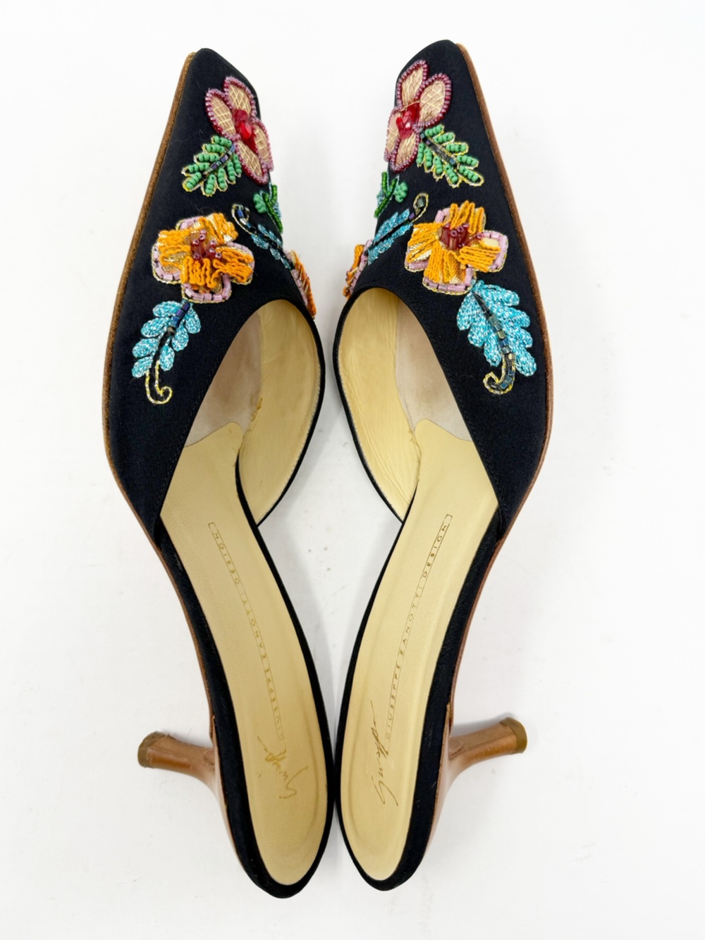 Giuseppe Zanotti Vintage Floral Beaded Satin Mule Kitten Heels Womens Size EU 38 - Picture 6 of 9